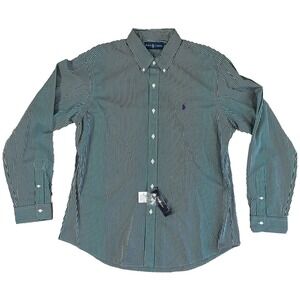 RALPH LAUREN XL X-Large Green White Stripes Classic Button Up Dress Shirt Men